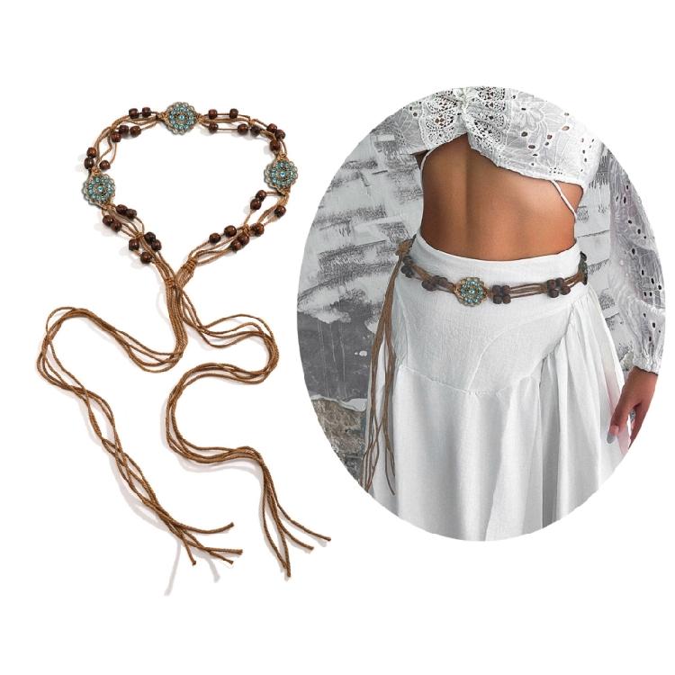 Adjustable Woven Waist Chain Fashionable Link Belt Woven Fringe Waist Belt
