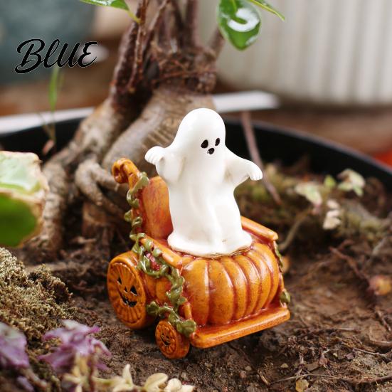 Cute Desktop Tabletop Decor Ghost Pumpkin Cart Figurine Halloween Statue Retro Charming Small Gift Item Miniature Resin Ornament for Home