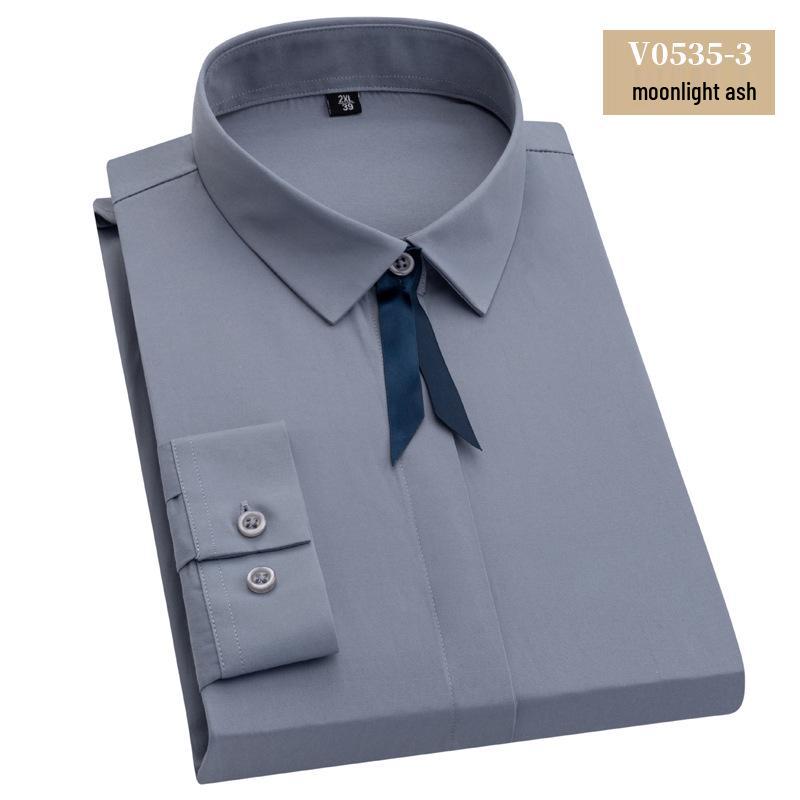 "2025 Women's Slim Fit Long Sleeve Professional Shirt - Solid Color, Micro-Stretch for Spring & Autumn"