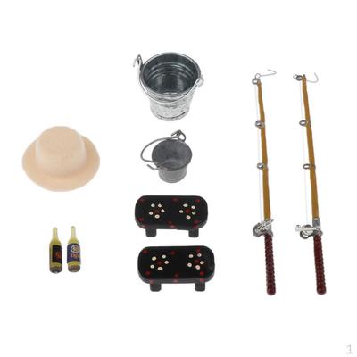 1/12 Dollhouse Miniature Fishing Tool Rod Keg Mini Outdoor Decor