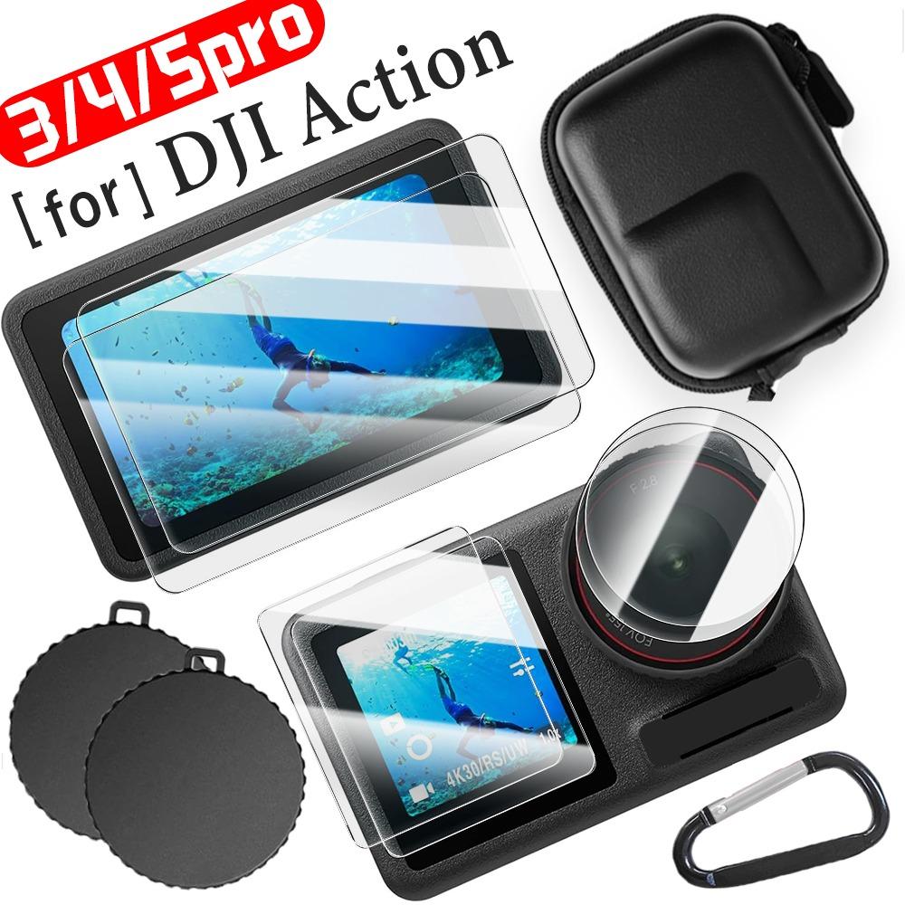For DJI Osmo Action 5Pro 4 3 Tempered Glass Screen Protector Lens Cover Cap Bags Case for DJI Action 3 /4/5Pro Protective Kits