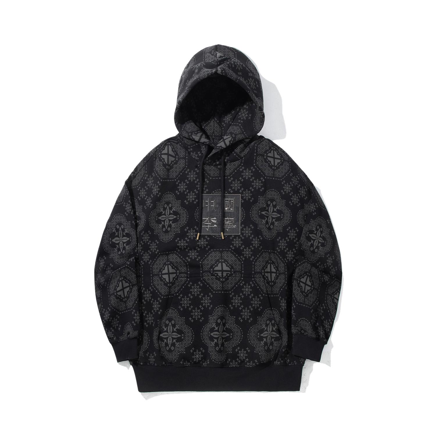 Li Ning Sweatshirts Unisex Black All Over Print Hooded Moderate AWDV829-2 S