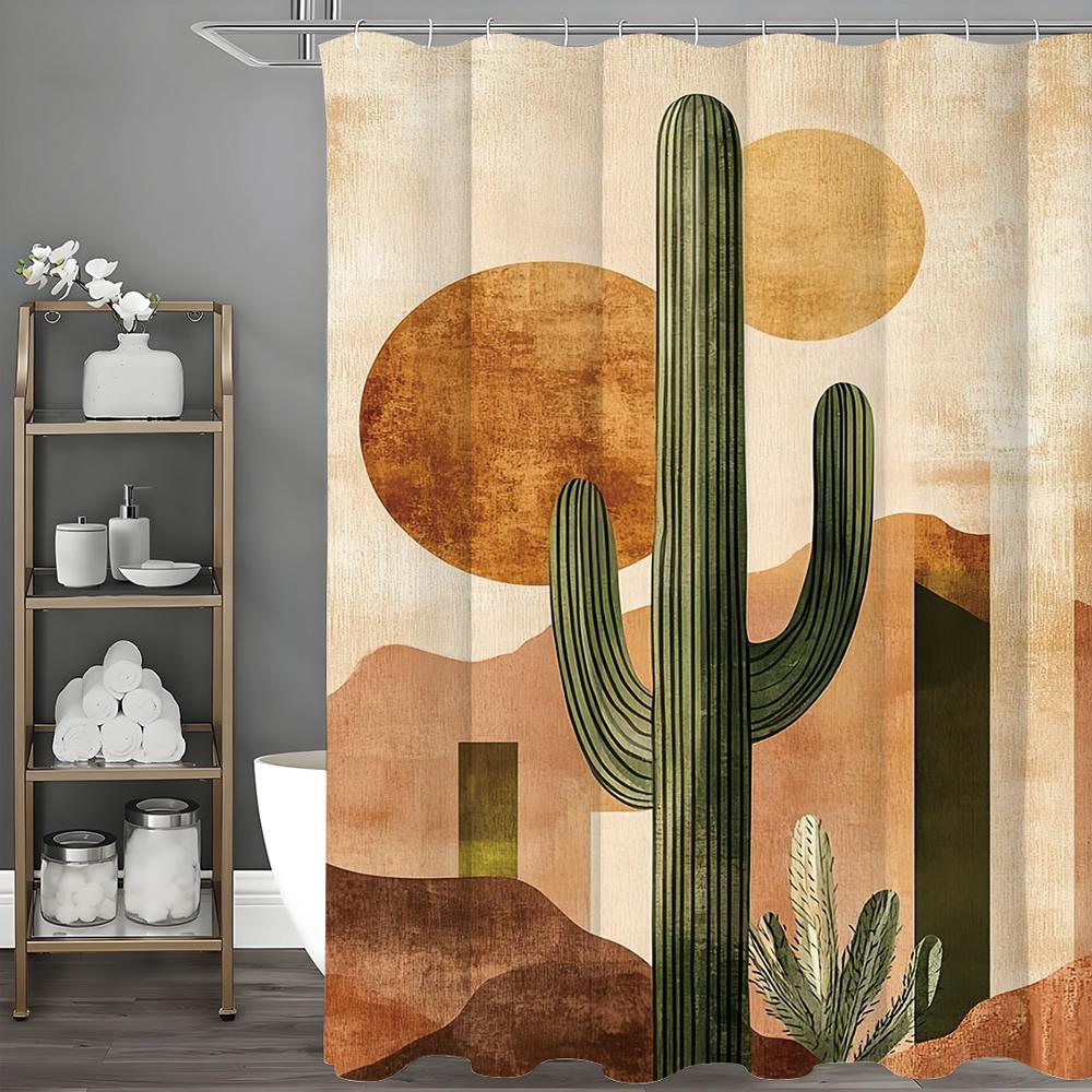 Desert Cactus Shower Curtain, Bathroom Decorative Shower Curtain, Waterproof Shower Curtain with Hooks