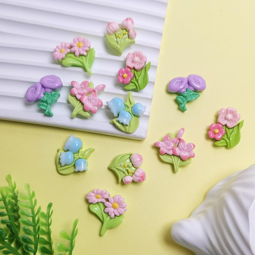 100PCS Resin Cute Sunflowers Flowers Flatback Stone Spring Decor Figurine Scrapbook DIY Accessories Hair Bow Slime Charms Craft