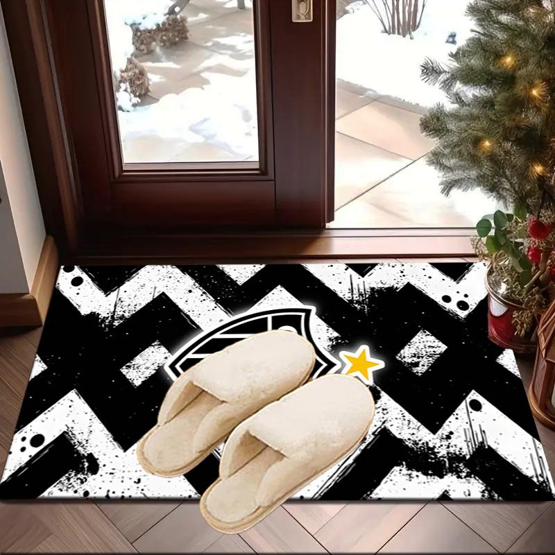 Black And White Stripes With Shield Printed Area Rug for Office, Chair Rug, Decorative Carpet Floor Mat, Large Size Fan gifts Christmas gifts