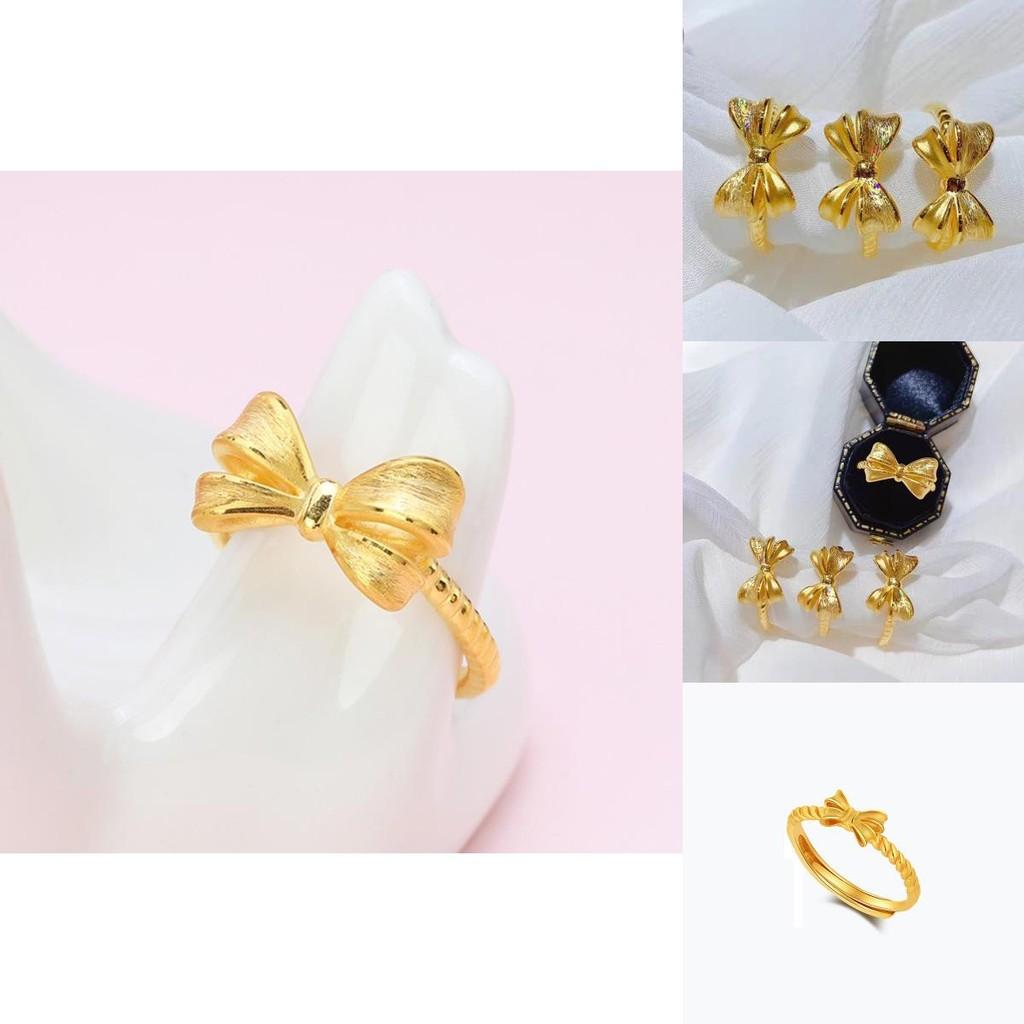 Elegant Gold Plated Brass Open Bow Ring Adjustable Minimalist Women's Fashion Jewelry