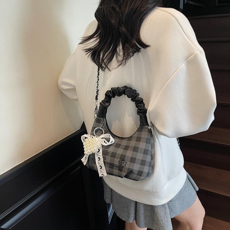 Original Design Girl Handbag Bag Simple New Shoulder Bag High Value Cute Versatile Plaid Messenger Women's Bag