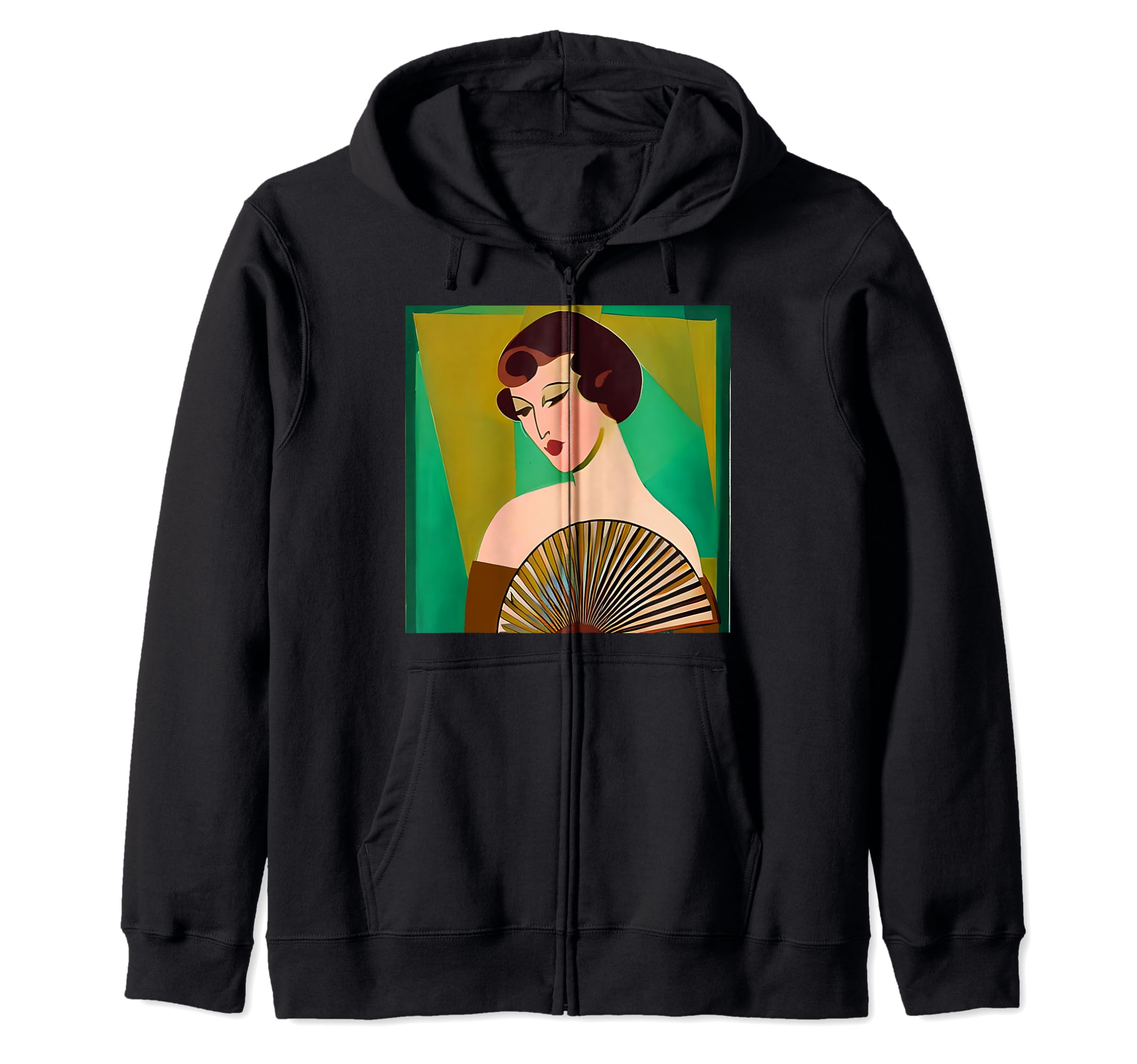 

Art Deco Modern Woman with Fan Zip Hoodie чорний