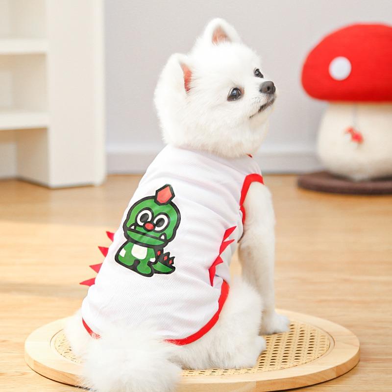 Spring and Summer New Dog and Cat Pet Clothing, Dog Supplies, Mesh Dinosaur Vests, Outdoor Sun Protection Products