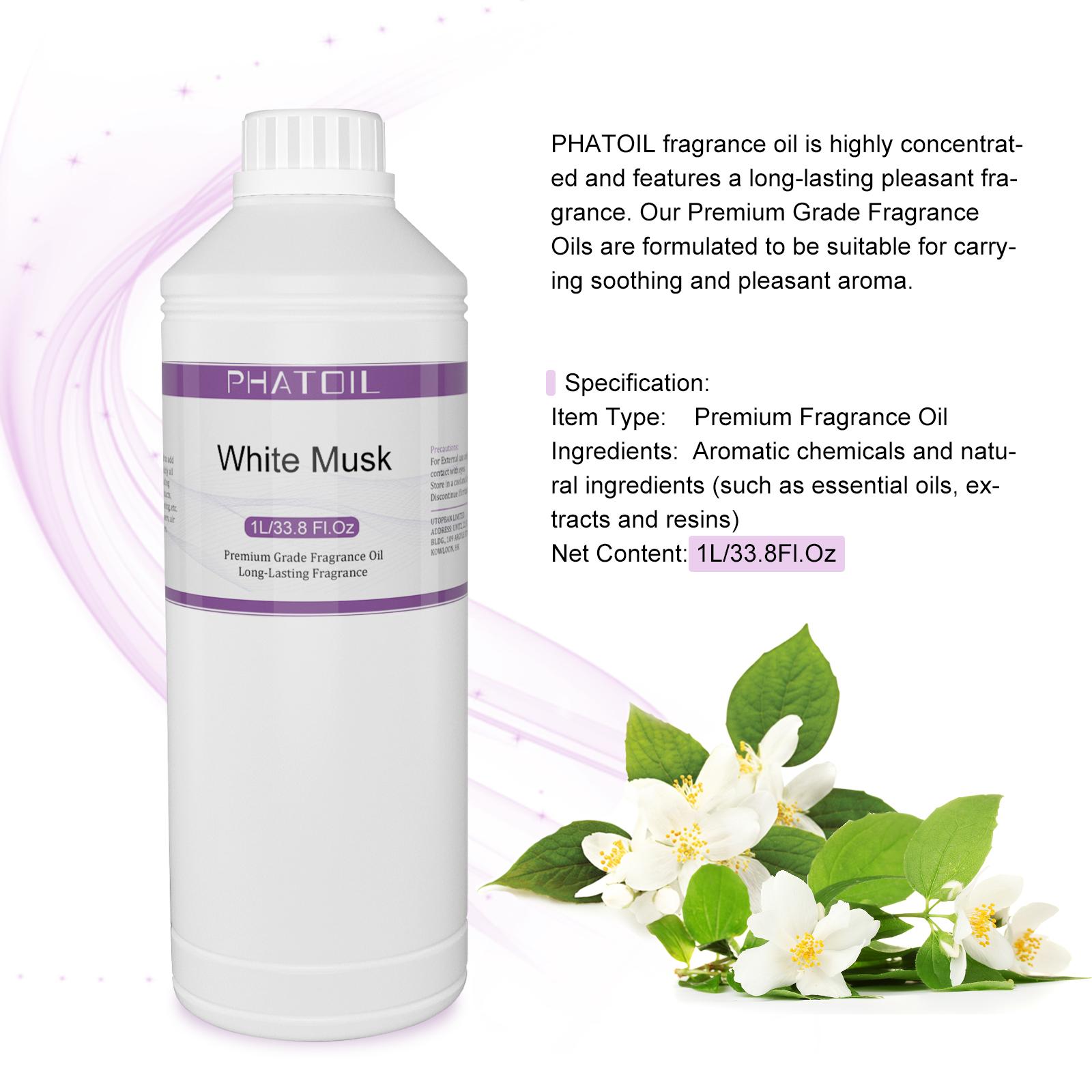 

PHATOIL 1000 мл/33,8 жидких унций Ароматические масла для диффузоров, изготовления свечей, парфюмерии своими руками, освежителей воздуха, идеально подходят для домашнего офиса в автомобиле White Musk