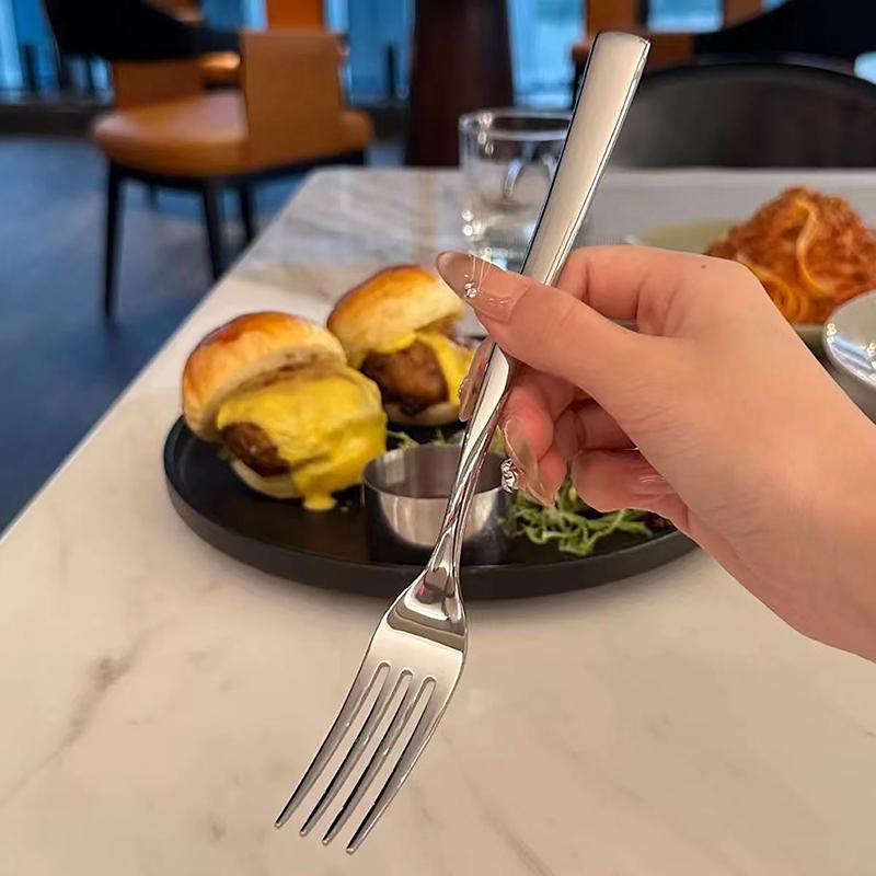 Stainless Steel Dinner Fork Long Handle Table Forks Korean Cutlery Four Tine Salad Dessert Fruit Forks Kitchen Tableware