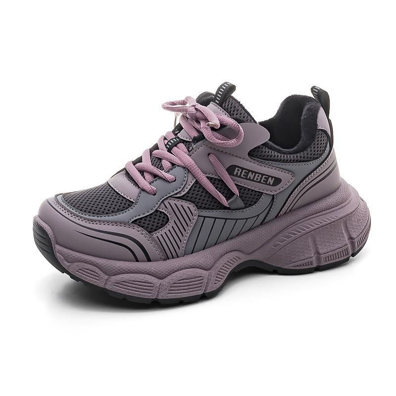 Purple dad shoes children's winter velvet versatile student platform casual sports running shoes warm cotton shoes 7