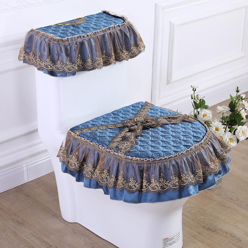 

Four Season Universal U-shaped Toilet Three Piece Set Thick Fabric Quilting Process Toilet Seat Cushion 3D Lace Decorative Water Tank Cover Towel toilet seat cover 3sets