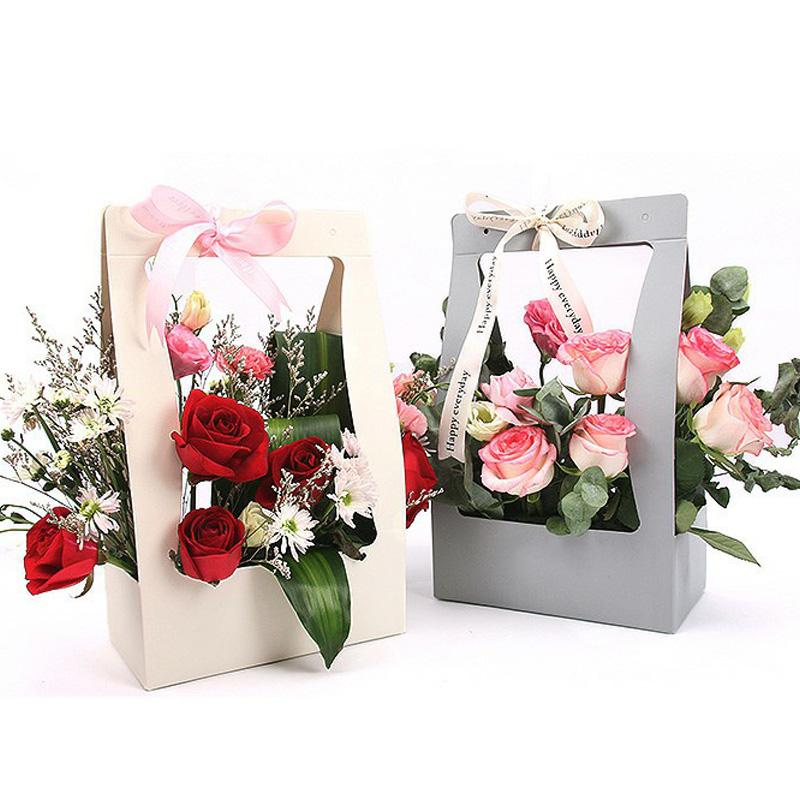 5Pcs Holiday Gift Elegant Design Double Sided Convenient Kraft Paper Portable Wrapping Box Water Proof Flower Basket