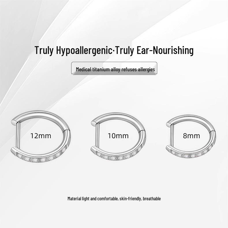 F6 Titanium Alloy Women's Earrings - Medical Implant Grade D-Shaped Hoops & Studs for Earlobe Training & Cartilage.