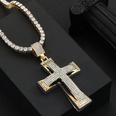 Hip Hop Herren Damen Großes Kreuz Anhänger Halskette mit 4mm Tennis Kette HipHop Iced Out Bling Halsketten Mode Charme Schmuck