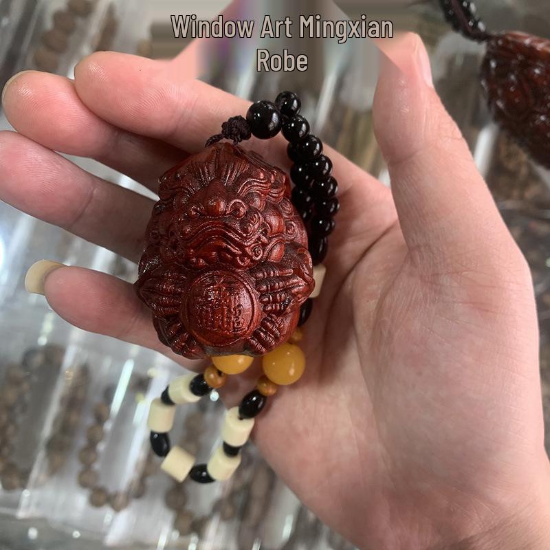 Rosewood Carved Pixiu Ornament: Gourd & Dragon Turtle Handicraft