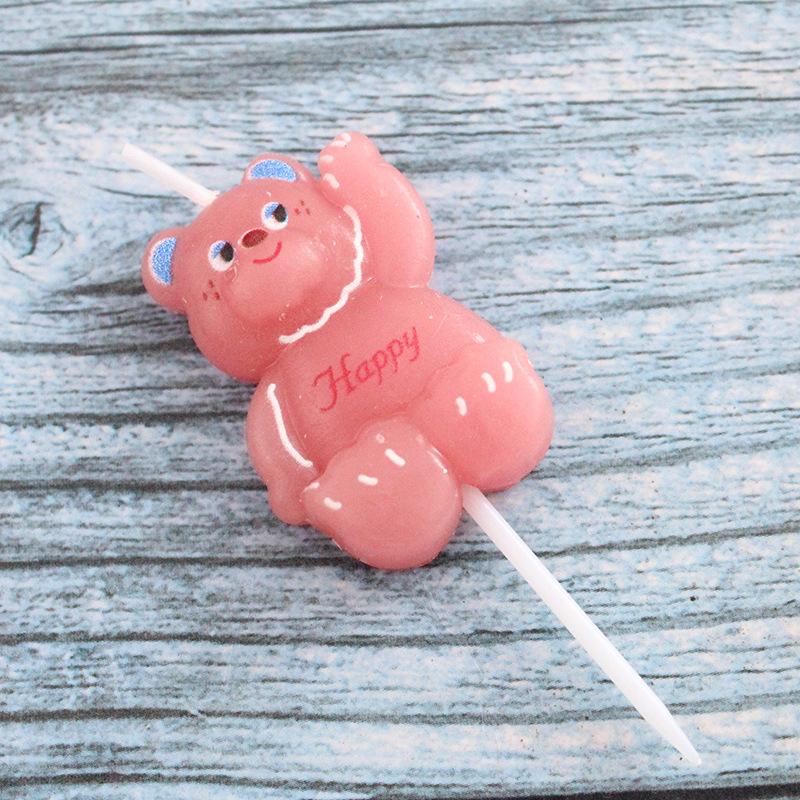 Ins Style Cartoon Pink Bear Birthday Cake Candle Cute Bear English Letter Happy Baking Candle