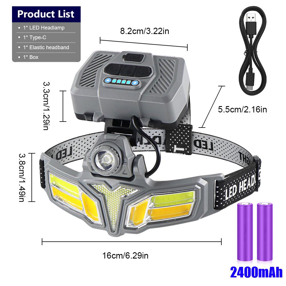 

Sensor Headlight 18650 Ultra Bright LED Headlamp with Solar Cell Box Head Led Light USB Rechargeable Lamp Outdoor Camping Hiking black