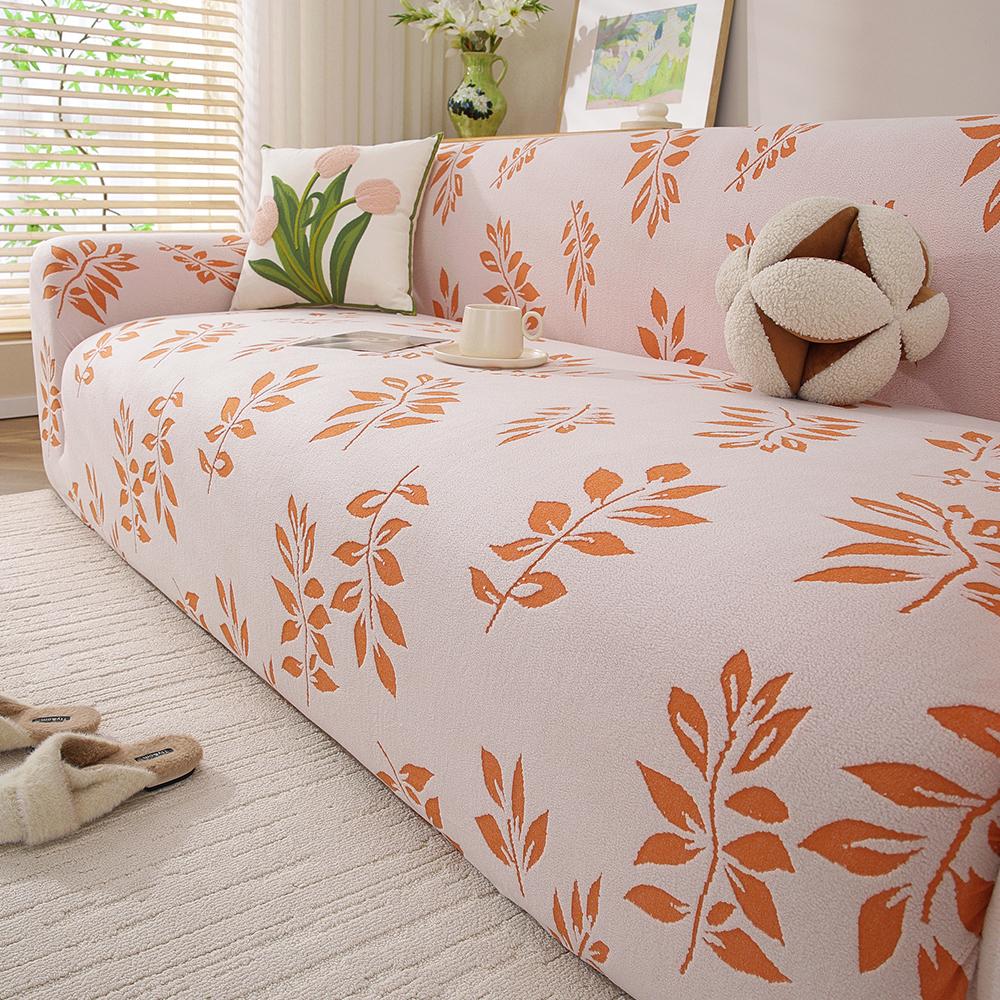 

Leaves Pattern Sofa Cover Fully Covered with Dust-proof Sofa Protective Cover Machine Washable Highly Elastic Pet Friendly 1-seater sofa оранжевый