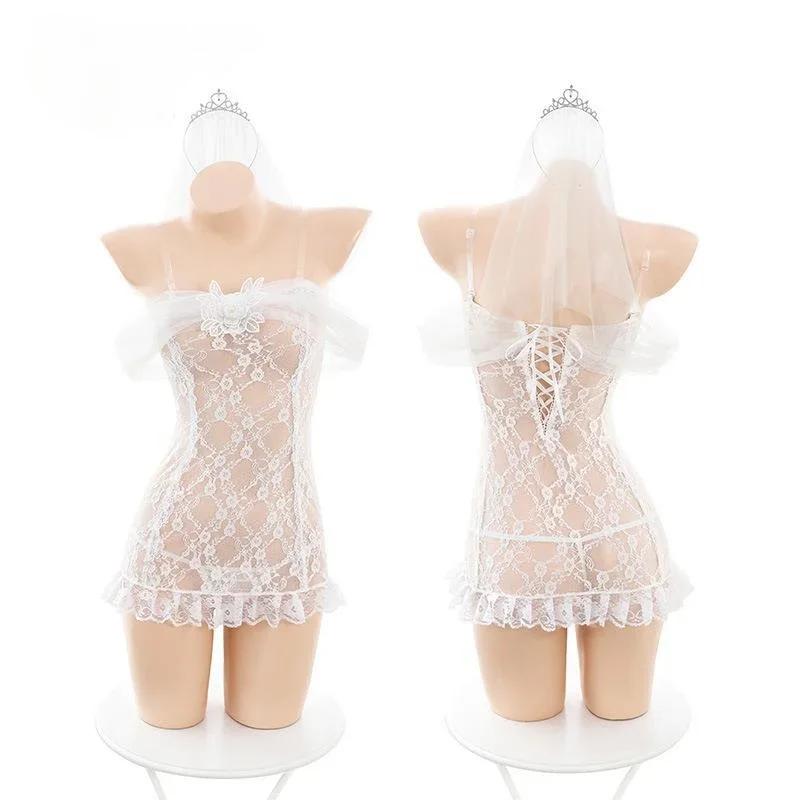 Hot Sexy Damen Dessous Braut Cosplay Hochzeitskleid Transparente Spitzenröcke Sex Party Uniform Exotisches Kostüm Paar Spiel Cos Outfit