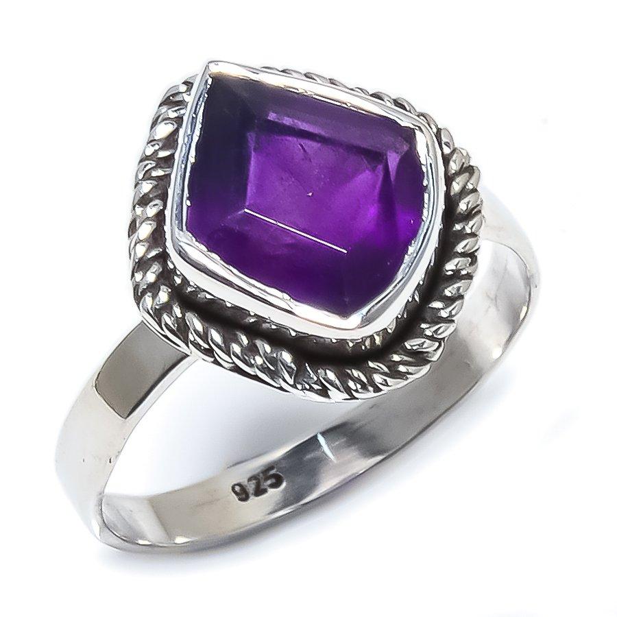 Natural African Amethyst Gemstone 925 Solid Sterling Silver Gift Ring S.9 s2Y66