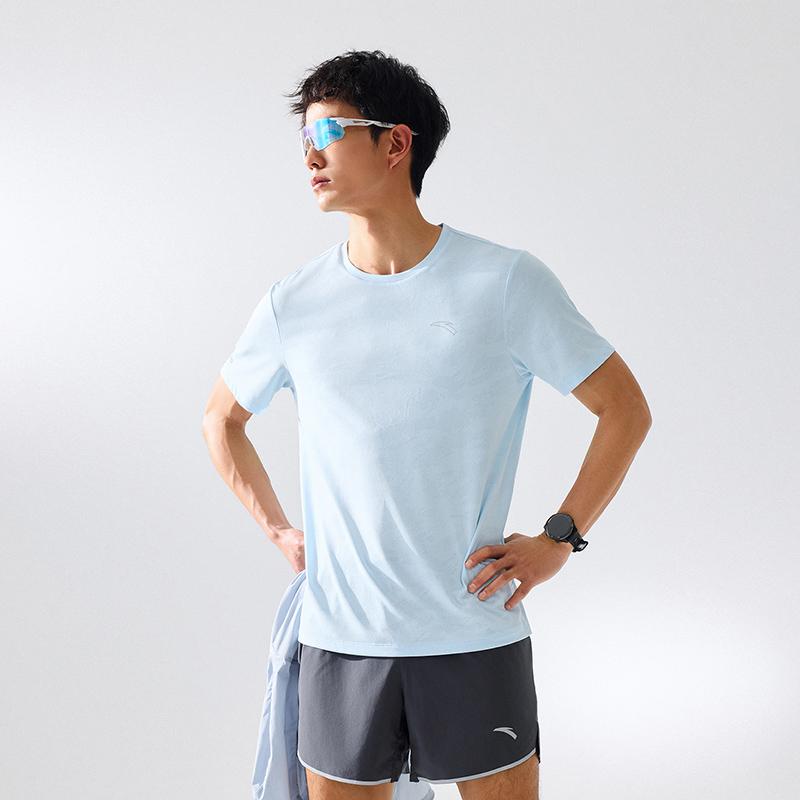 Anta Running Series Short Sleeve Knitted Shirt Summer T-Shirt Men tops Frost-Blue Flower-Gray 952625109-5