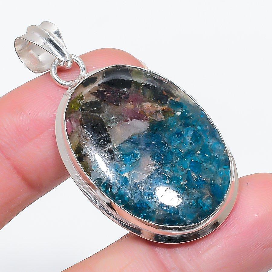Natural Watermelon Tourmaline 925 Sterling Silver Jewelry Pendant 2.01" g9L36