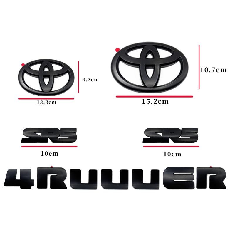 5 Pieces ABS OVERLAY Car Logo Emblems for Toyota 4Runner TRD, Stickers for Front Grille, Trunk Spoiler,