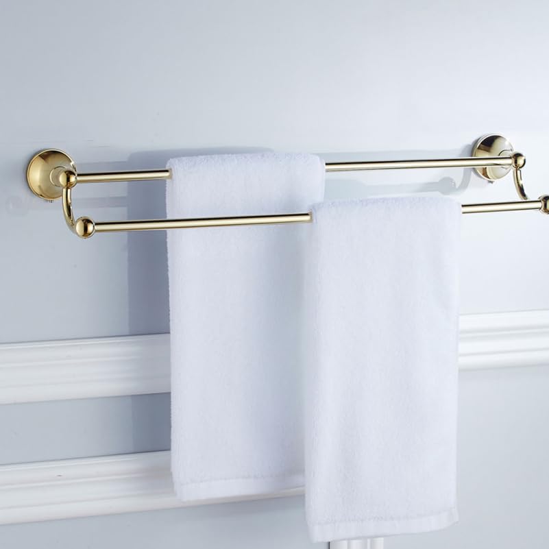 

DECHOUS Brass Double Bar Towel Rack, 55cm, Wall-Mounted Towel Holder for Kitchen, Bathroom, and Lavatory, Gold Color, Multifunctional Storage Rack