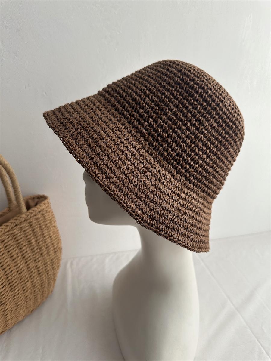 

Women s woven vintage straw hat foldable wide brim lightweight breathable sun protection fresh style for summer beach vacation 56-58 CM кавовий