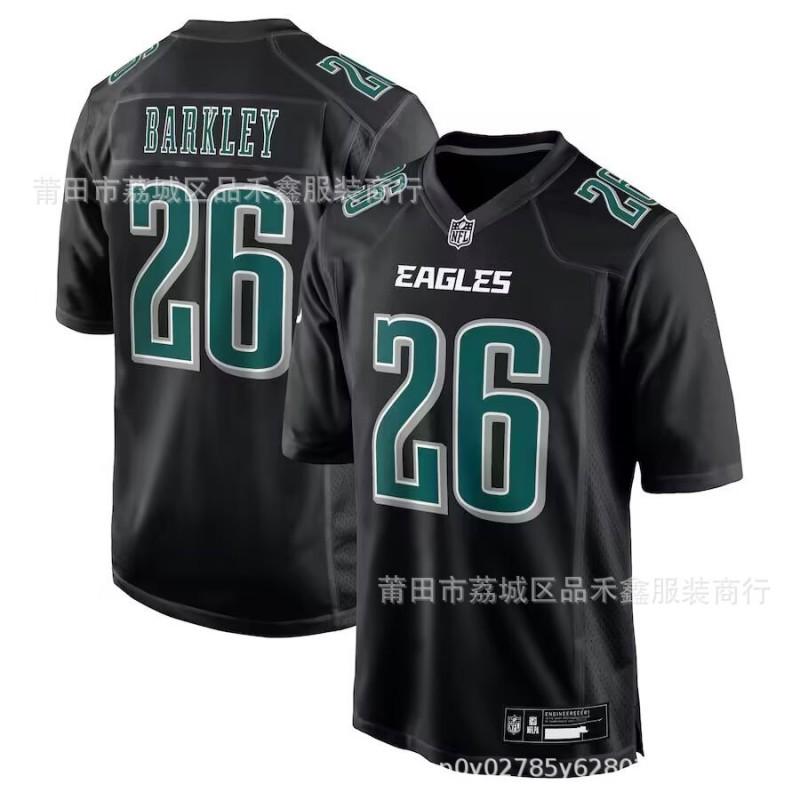 Philadelphia Eagles Retro Black Football Jersey Mens Hurts 1 Barkley 26 Cotton Uniform Rugby Fan Wear