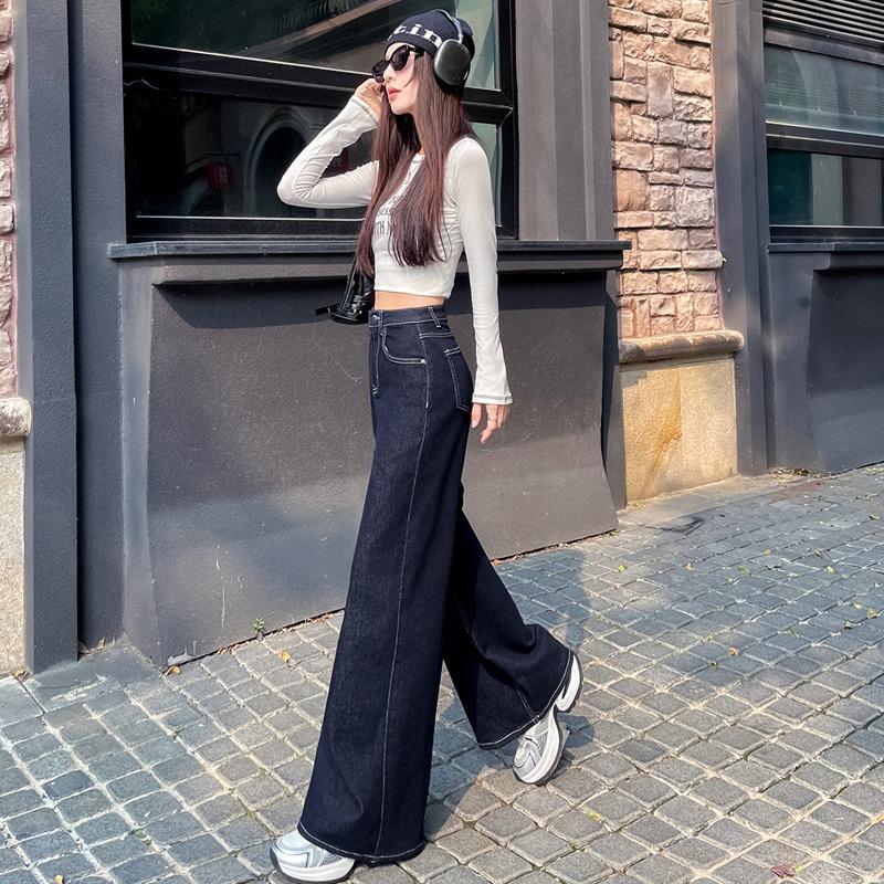 Women's Spring Loose High Waist Lazy Relaxed Wide Leg Straight Jeans
