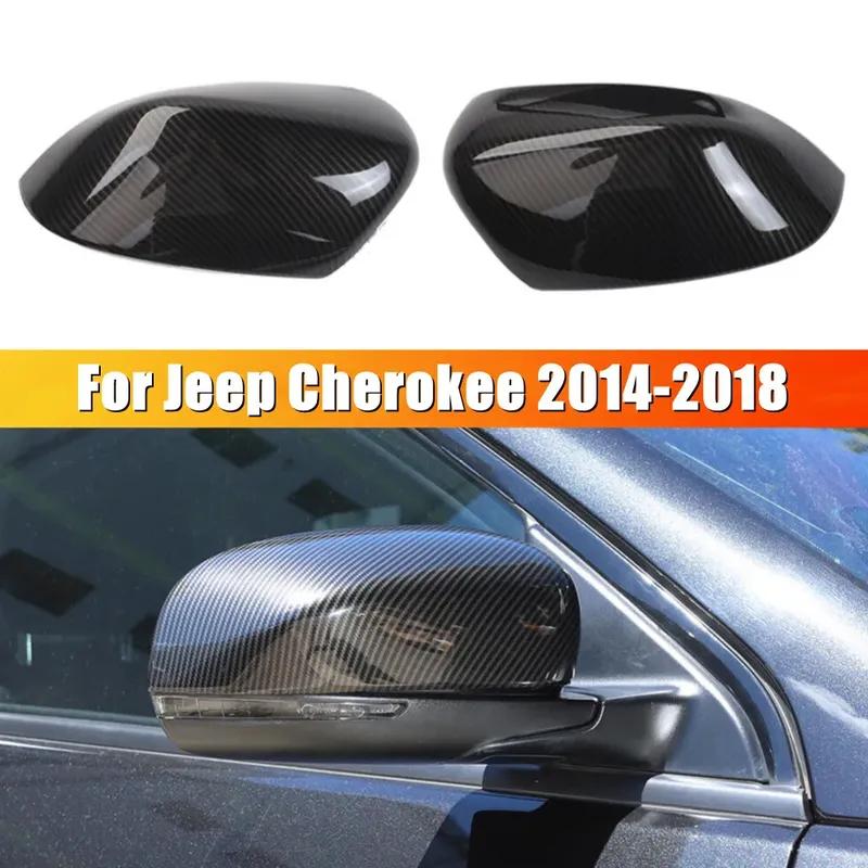 For Jeep Cherokee 2014-2018 Compass 2017- ABS Car Rearview Side Mirror Cover Wing Cap Exterior Door Trim Adhesive Sticker