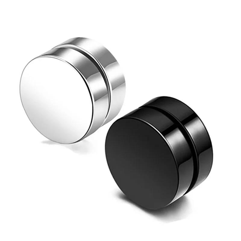 Classic 6/8/10 Mm Double Side Black Magnet Round Circle Punk 316L Stainless Steel Stud Earrings for Women Men Magnetic Ear Studs