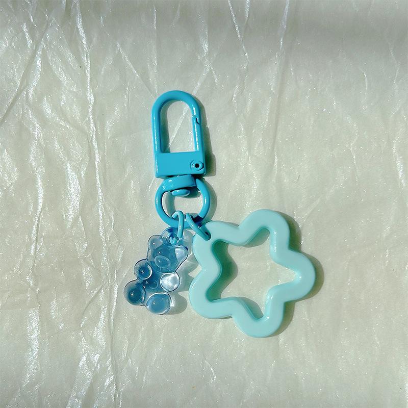 10pcs Metal Keyrings Buckle With Stars Bear Pendant Colored Keychain For Diy Jewelry Making Key Ring Accessories Wholesale