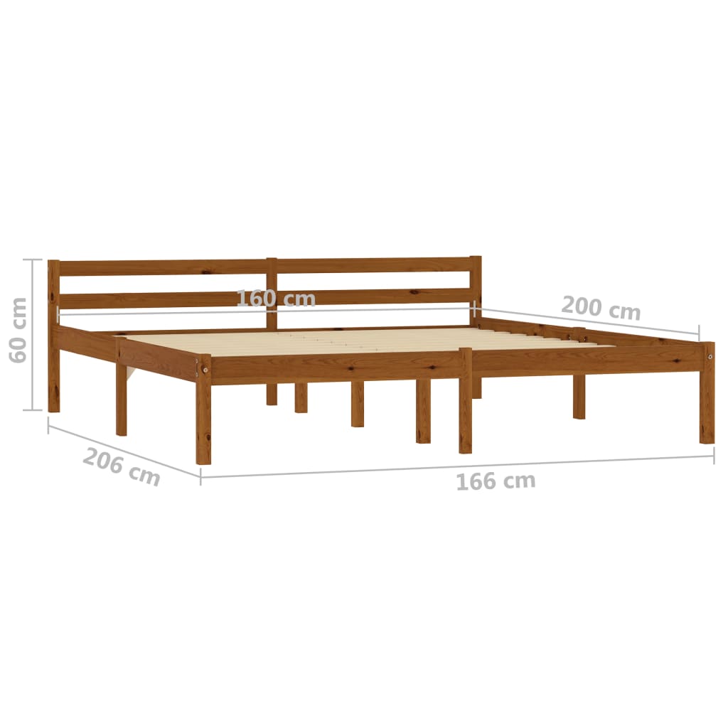 Solid Wood Bed Frame Honey Brown Pine 160 X 200 Cm