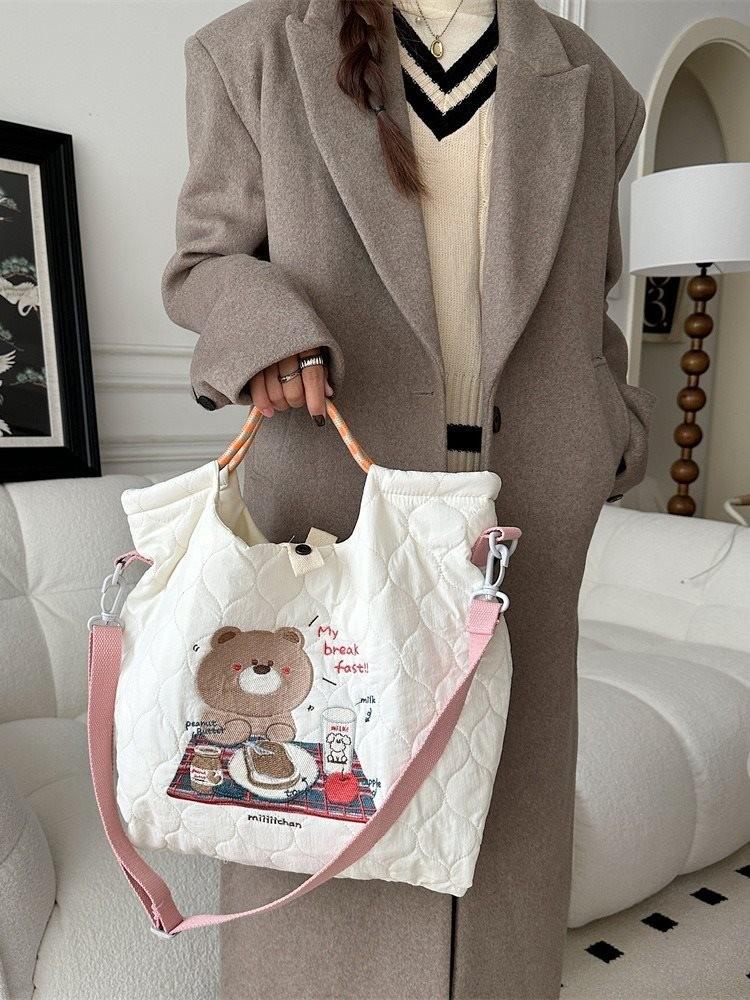 Soft Cotton Quilted Handbag With Stylish Embroidery Perfect For Everyday Use