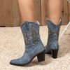 Fashion Liyke 2025 Autumn Winter Comfy Western Cowboy Boots Vintage Women Embroidery Denim High Heels Party Dress Ladies Shoes Booties