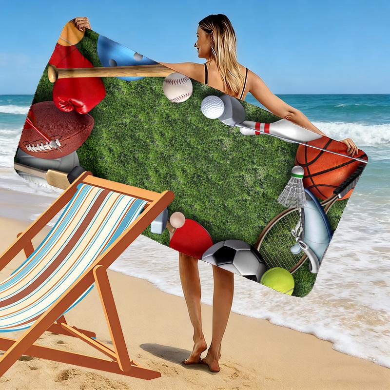 Sports Print Beach Towel, Large Soft Quick Dry Towel for Beach Camping Swimming
