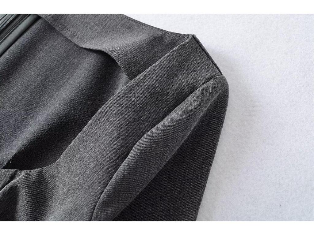 Women's Gray Seven-Sleeve Waist-Cinched Elegant Square Neck Slim Fit Retro Dress for Spring/Summer