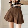 2023 Autumn/Winter Women's Plus Size High Waist Corduroy A-Line Wide-Leg Pleated Shorts