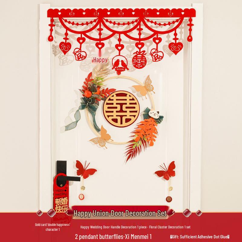 Gold Wedding Room Door Decoration Set with Xi Character Stickers