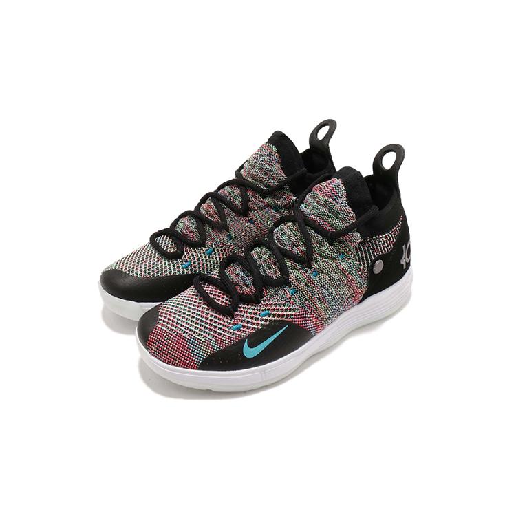 New Nike KD 11 Multi Color Flyknit Non slip Lightweight Mid Top Children's Basketball Shoes Black Purple Teenagers AH3465-001