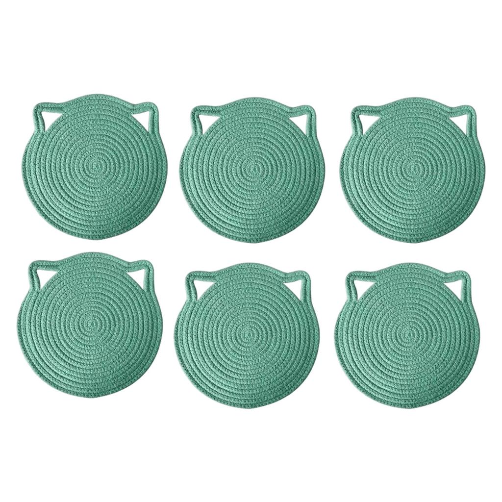 6Pcs Heat Resistant Table Mats with Cute Cats Ear Design for Pot and Bowls Washable Fabric Braided Cotton Cup Coasters