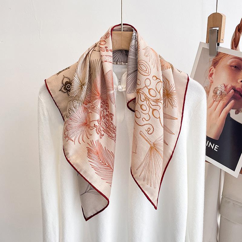 Spring and Autumn Mulberry Silk Wool Square Scarf High-end Silk Hair Silk Scarf Gift Gift Fashion Double-sided Silk Wool Silk Scarf 65*65cm