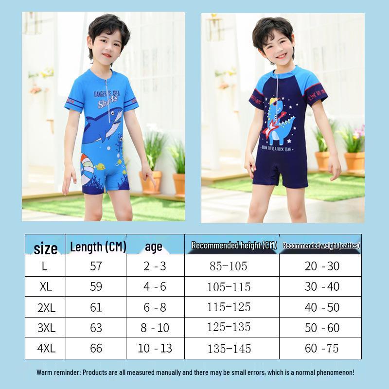 New Boys' One-Piece Cartoon Swimsuit: Cute, Quick-Drying Sun Protection for Toddlers to Big Kids
