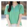 Navava Solid Short Sleeve Knit With Button Nk2048