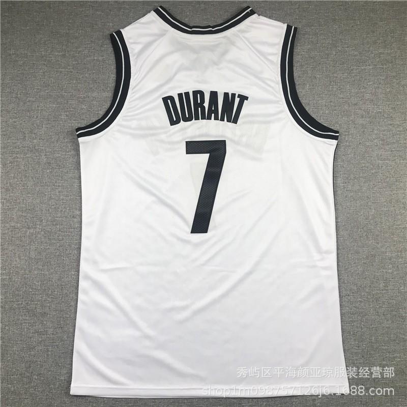 Camisa de Basquete Bordada Brooklyn Nets 7 Kevin Durant Masculina Feminina Roupa Esportiva Respirável Fibra de Carvão de Bambu
