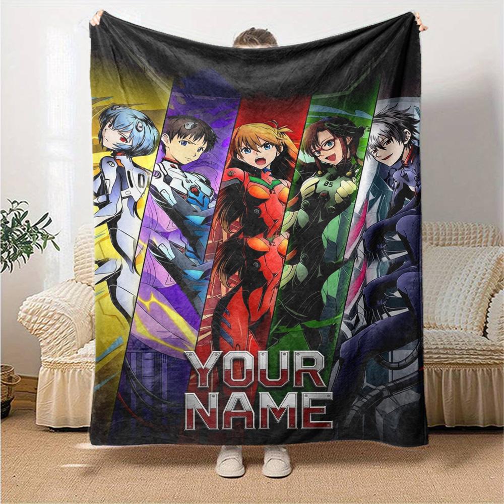 Name Custom Neon Genesis Print Flannel Blanket High Quality Warm Comfortable Cover for All Seasons Perfect for Gifts Home Decor